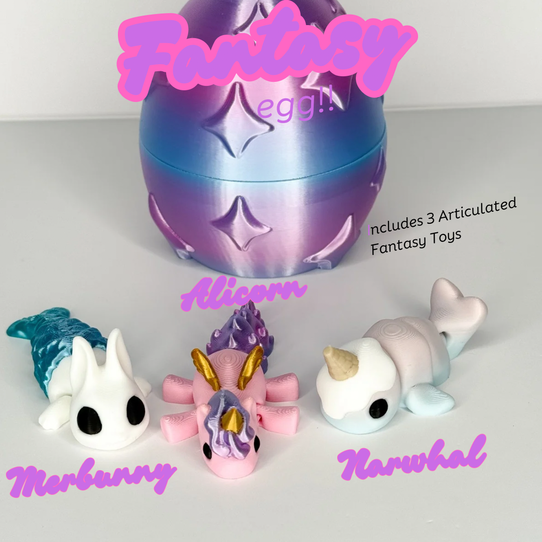 Magical Fantasy Twist Egg โ Articulated Alicorn, Merbunny & Narwhal Surprise! Easter Egg, Birthday Gift