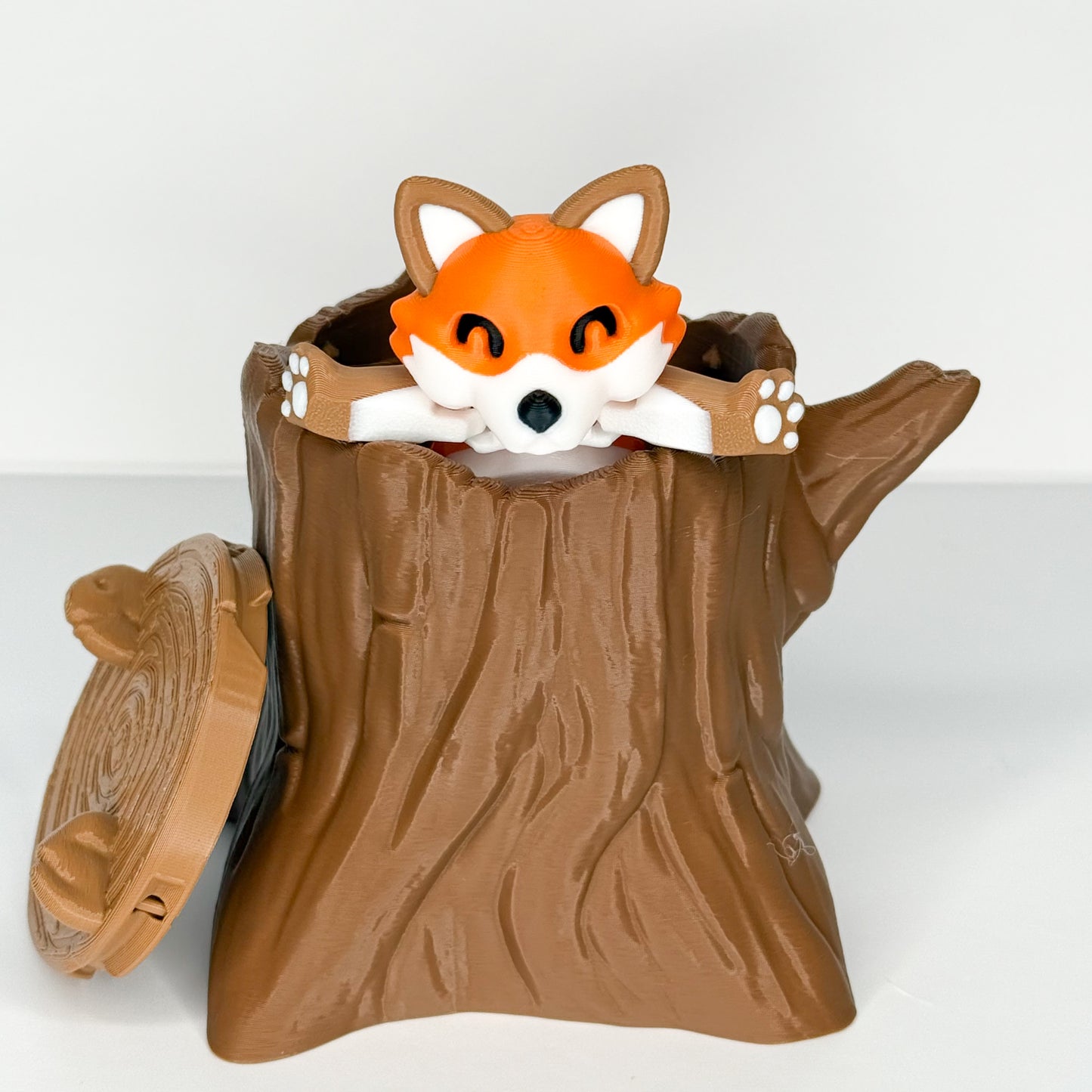 Articulated Fox with Secret Tree Stump - Twist-to-Open Surprise - Perfect Gift or Desk Pal
