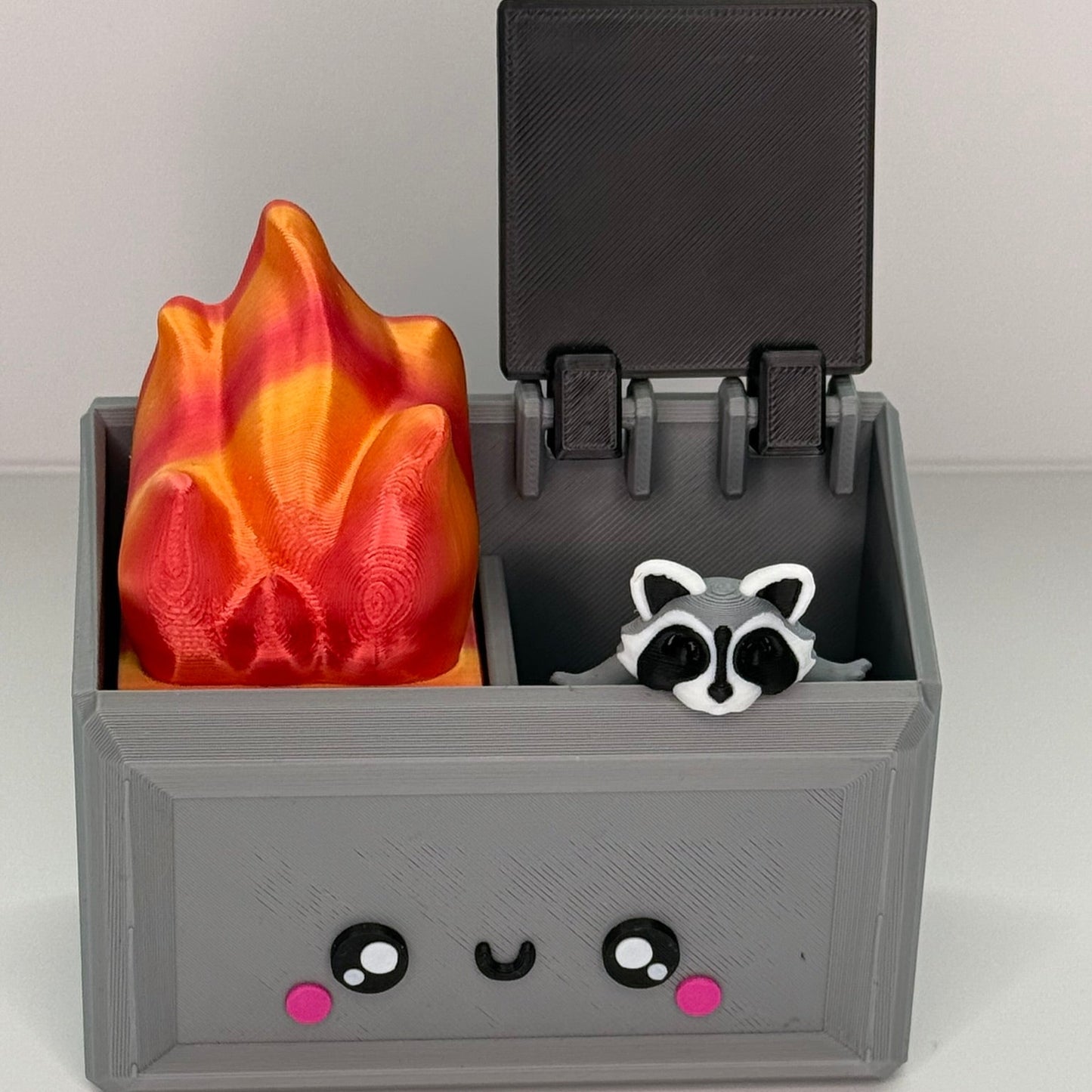 Kawaii Dumpster Fire & Raccoon/Trash Panada | Articulated | decor | funny gift | 3D printed | Fidget Toy