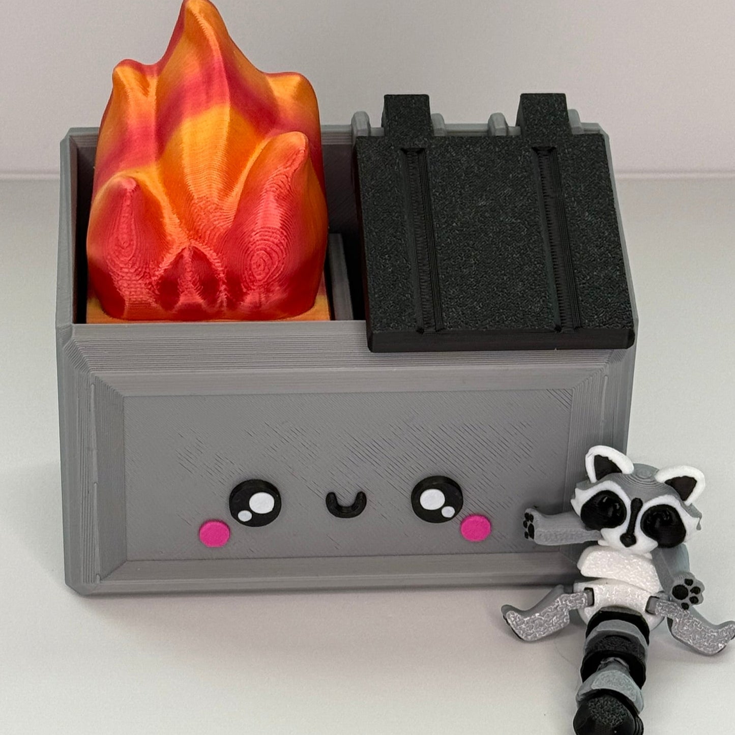 Kawaii Dumpster Fire & Raccoon/Trash Panada | Articulated | decor | funny gift | 3D printed | Fidget Toy