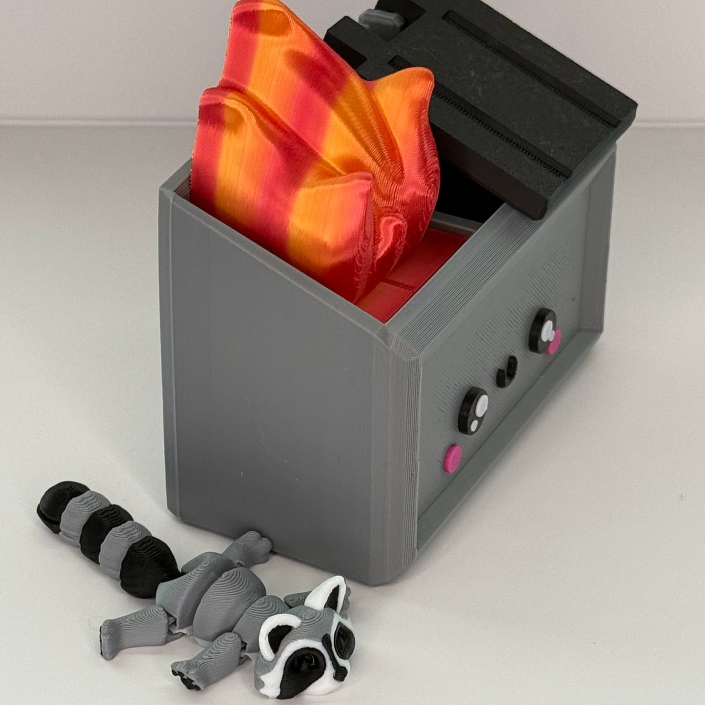 Kawaii Dumpster Fire & Raccoon/Trash Panada | Articulated | decor | funny gift | 3D printed | Fidget Toy