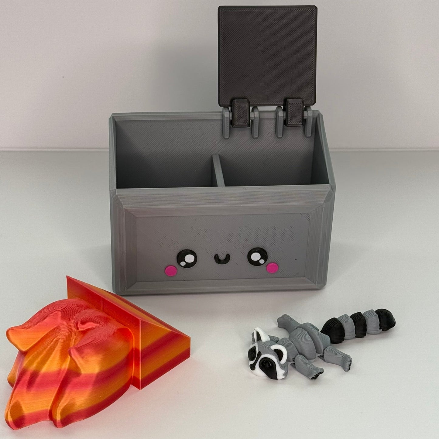 Kawaii Dumpster Fire & Raccoon/Trash Panada | Articulated | decor | funny gift | 3D printed | Fidget Toy