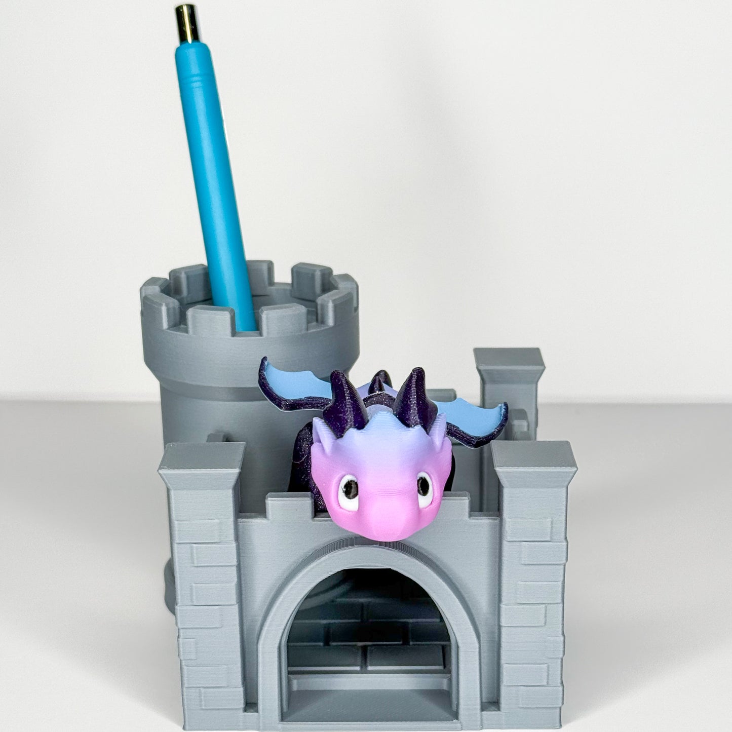 Articulated Baby Dragon with Castle – Choose Your Dragon & Castle Combo | Desk Decor Pencil Holder