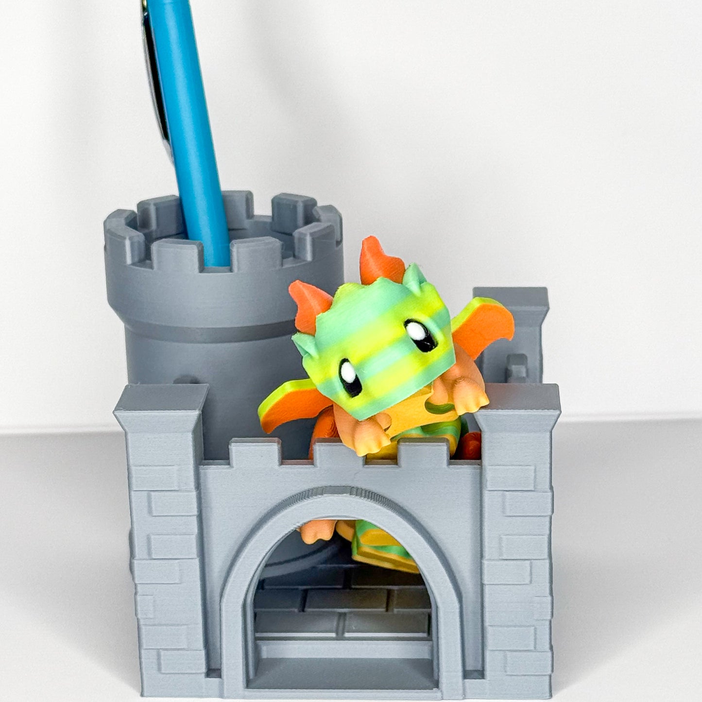 Articulated Baby Dragon with Castle – Choose Your Dragon & Castle Combo | Desk Decor Pencil Holder