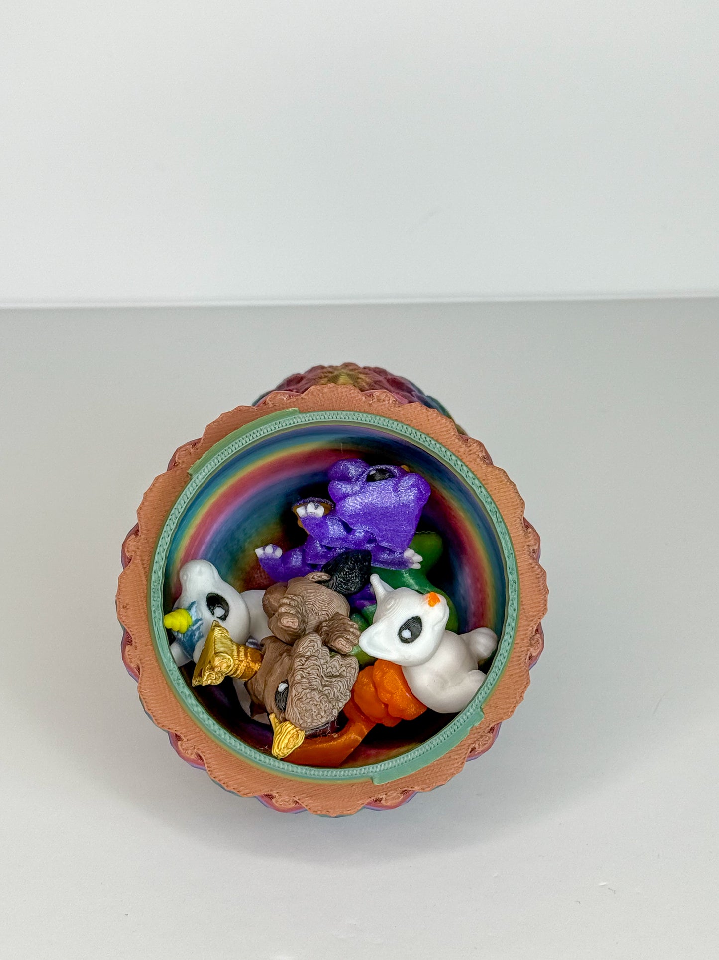 Fantasy Dragon Egg with 5 Hatchlings – Random Color Egg with Dragon, Unicorn, Purrmaid, Hippogriff, and Loch Ness – 3D Printed Collectible Creatures